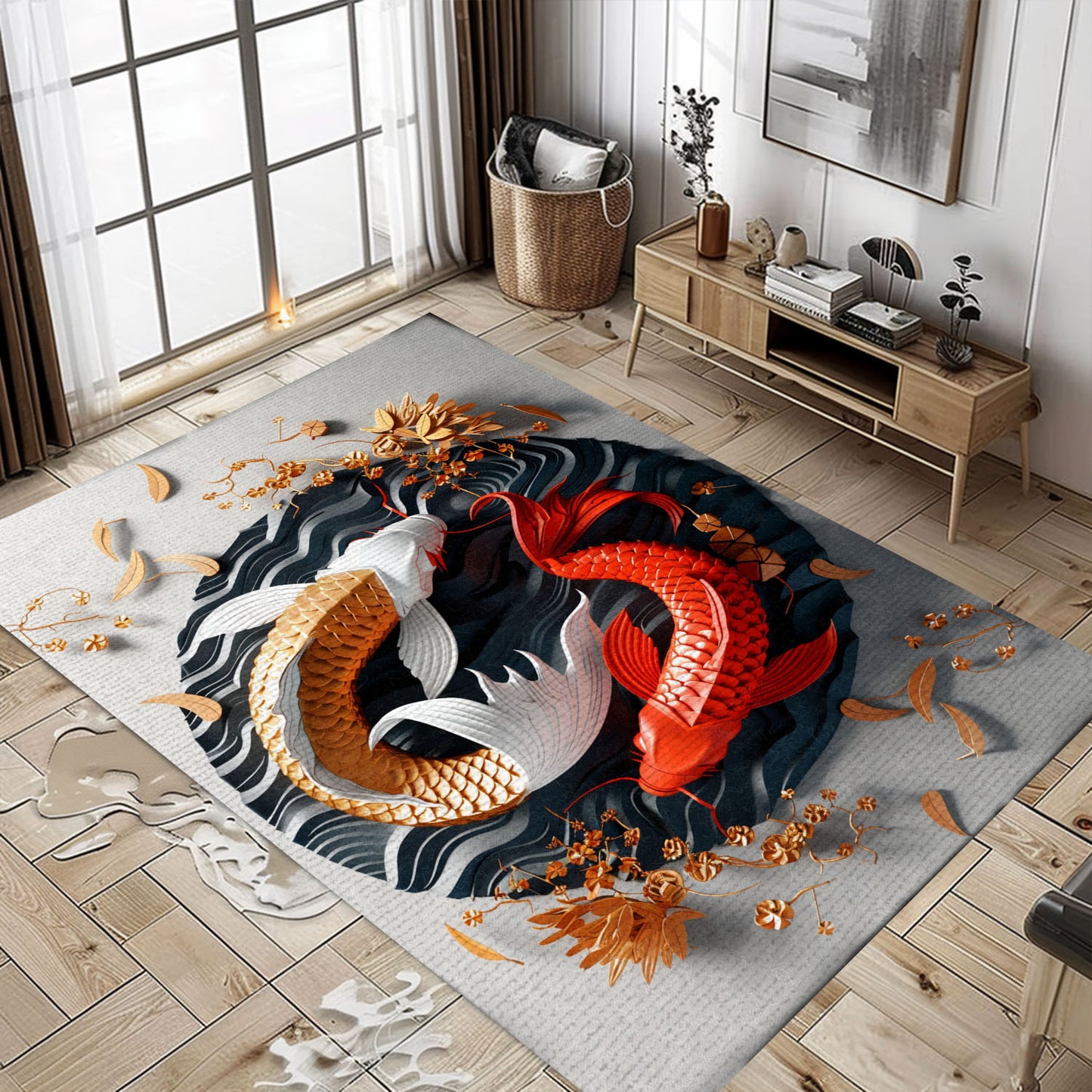 Koi Fish Rug – The Perfect Addition to Living Rooms and Bedrooms, Excellent Gift for Koi Fish Lovers, Koi Rugs, Koi Fish Rug Carpet for Koi Lovers Size 5x8, 4x6, 3x5, 2x3 FT Koi 19