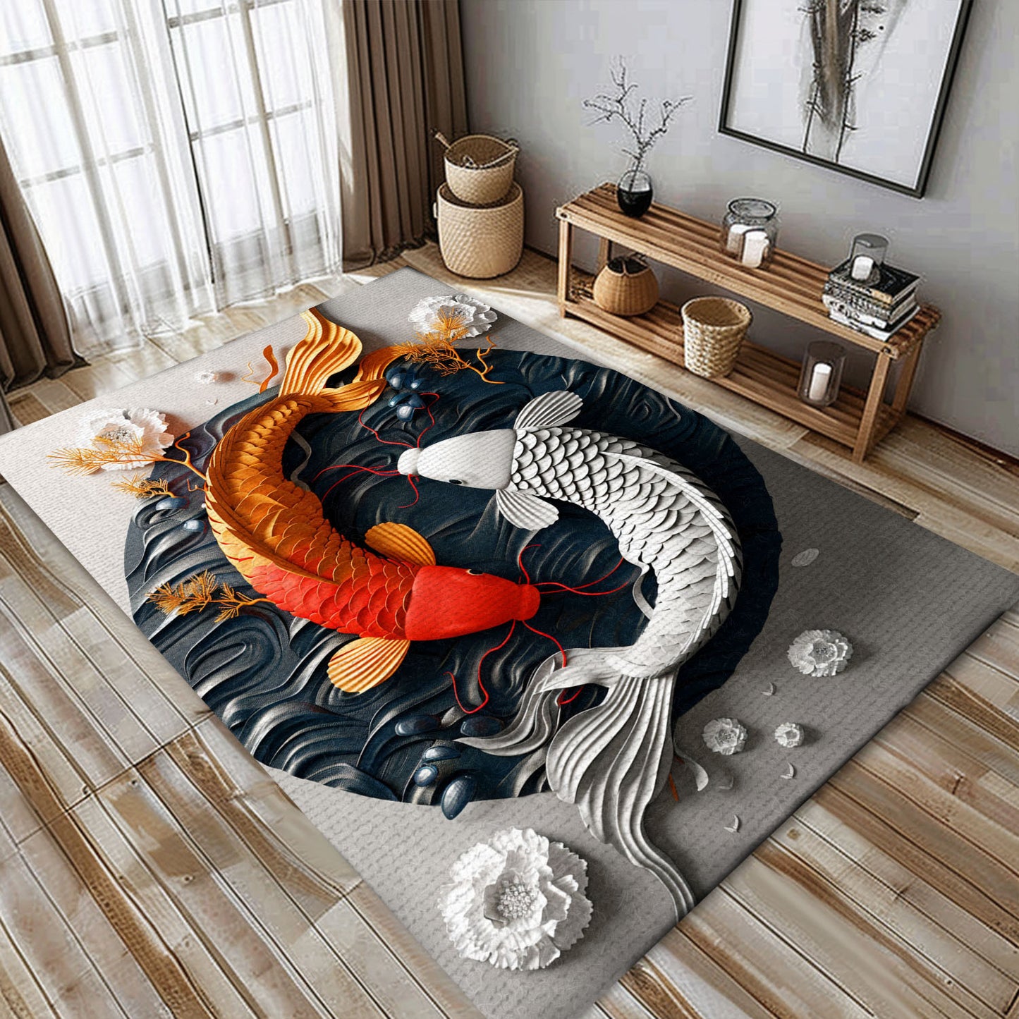 Beautiful Koi Fish Carpet – Enhance Your Living Room or Bedroom, Great for Gifts for Koi Fish Lovers, Koi Rugs, Koi Fish Rug Carpet for Koi Lovers Size 5x8, 4x6, 3x5, 2x3 FT Koi 18