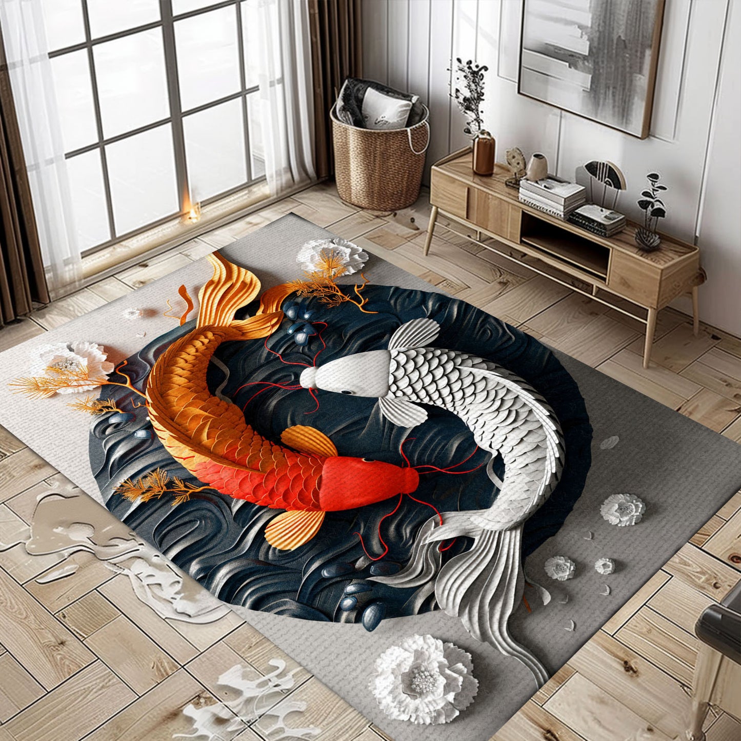 Beautiful Koi Fish Carpet – Enhance Your Living Room or Bedroom, Great for Gifts for Koi Fish Lovers, Koi Rugs, Koi Fish Rug Carpet for Koi Lovers Size 5x8, 4x6, 3x5, 2x3 FT Koi 18