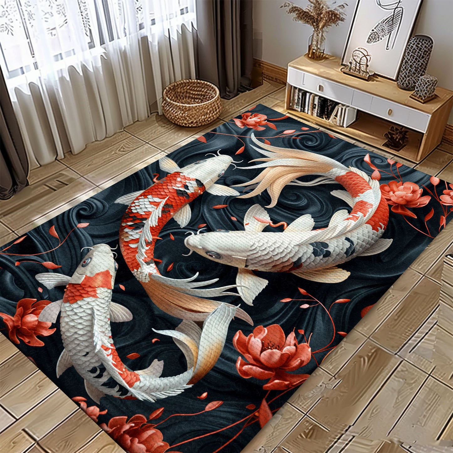 Stylish Koi Fish Rug – Ideal for Bedroom and Living Room Decor, Perfect Gift for Koi Fish Enthusiasts, Koi Rugs, Koi Fish Rug Carpet for Koi Lovers Size 5x8, 4x6, 3x5, 2x3 FT Koi 17