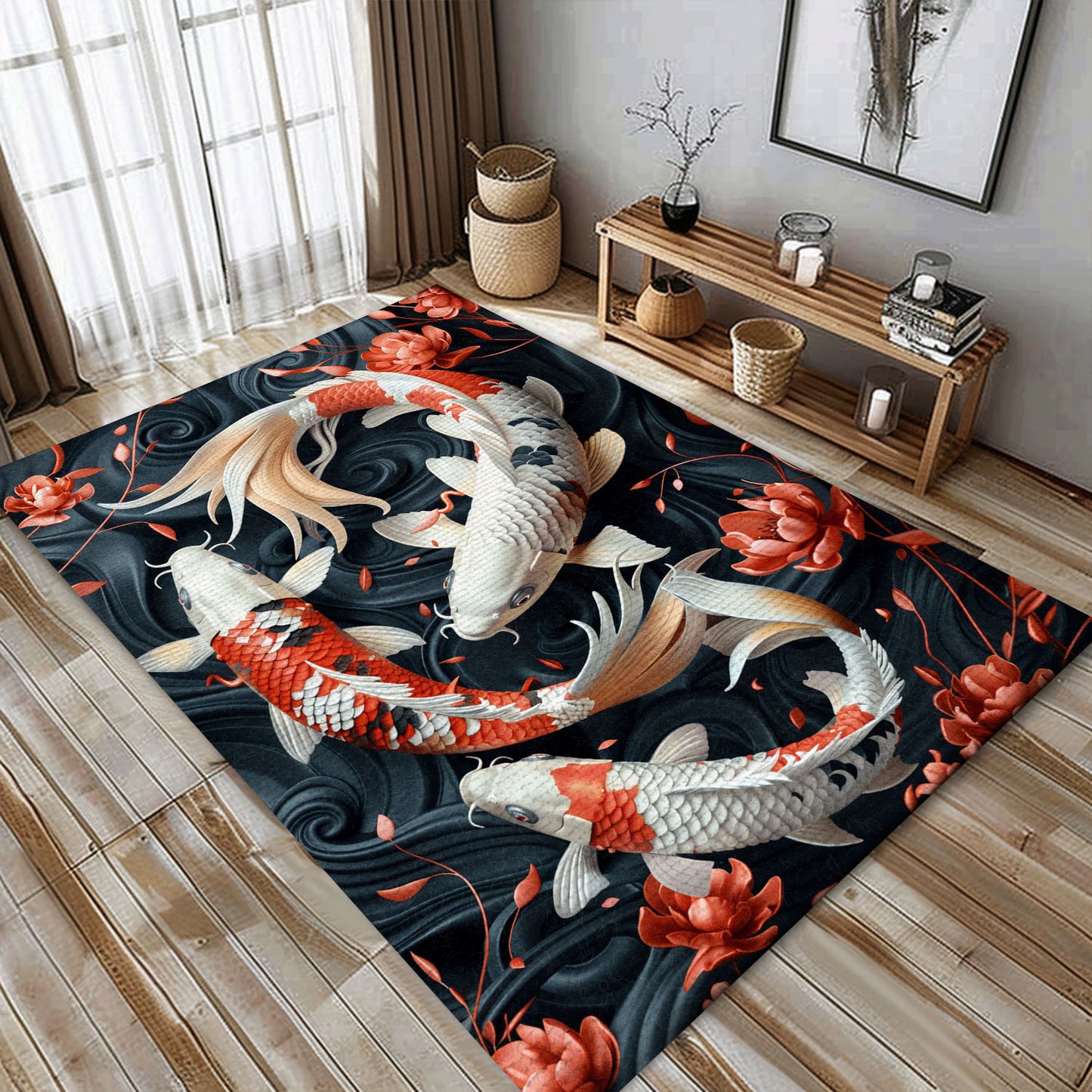 Stylish Koi Fish Rug – Ideal for Bedroom and Living Room Decor, Perfect Gift for Koi Fish Enthusiasts, Koi Rugs, Koi Fish Rug Carpet for Koi Lovers Size 5x8, 4x6, 3x5, 2x3 FT Koi 17