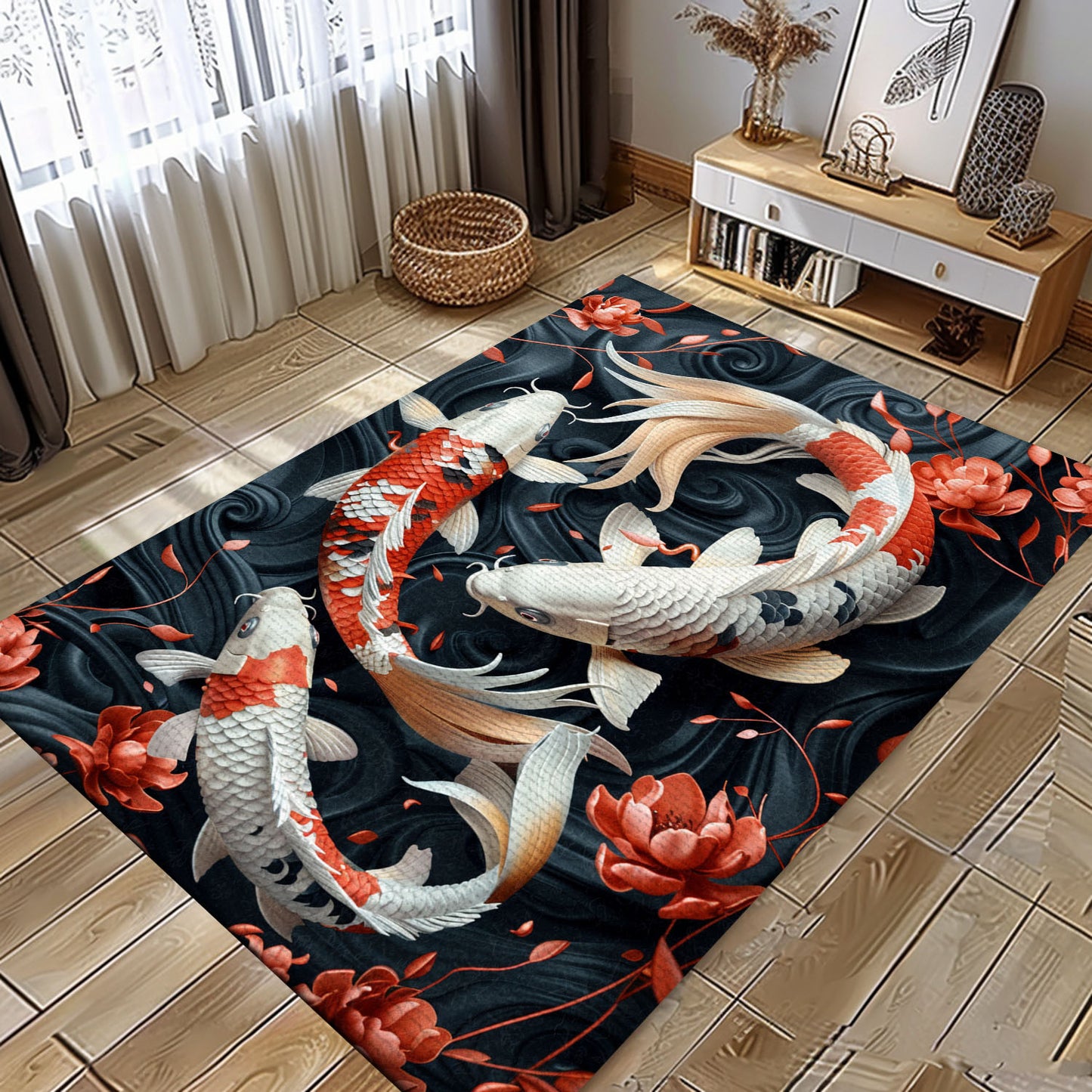 Stylish Koi Fish Rug – Ideal for Bedroom and Living Room Decor, Perfect Gift for Koi Fish Enthusiasts, Koi Rugs, Koi Fish Rug Carpet for Koi Lovers Size 5x8, 4x6, 3x5, 2x3 FT Koi 17