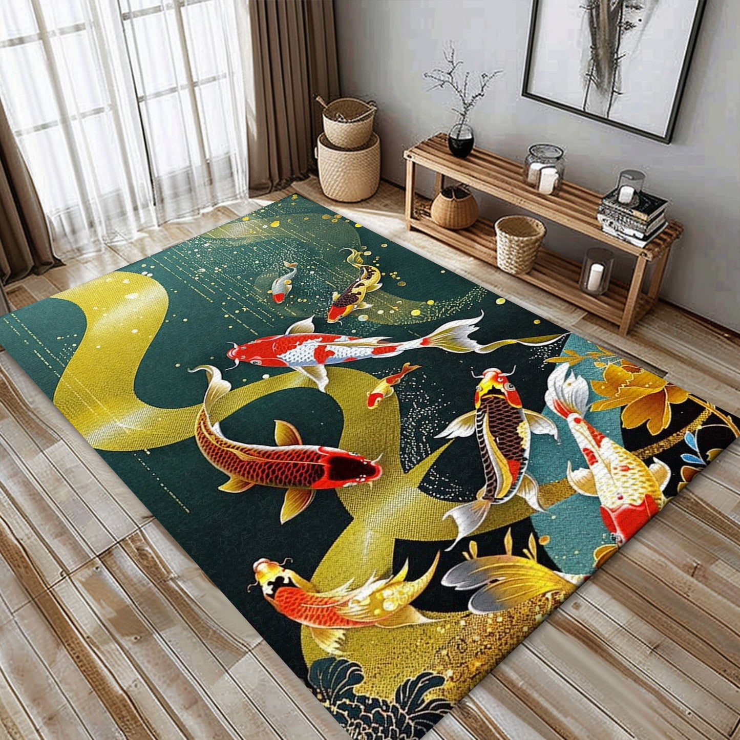 Koi Fish Area Rug – The Perfect Blend of Bedroom Elegance and Living Room Style for Koi Fish Enthusiasts, Koi Rugs, Koi Fish Rug Carpet for Koi Lovers Size 5x8, 4x6, 3x5, 2x3 FT Koi 27