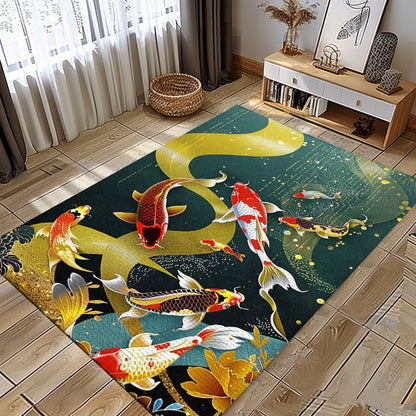 Koi Fish Area Rug – The Perfect Blend of Bedroom Elegance and Living Room Style for Koi Fish Enthusiasts, Koi Rugs, Koi Fish Rug Carpet for Koi Lovers Size 5x8, 4x6, 3x5, 2x3 FT Koi 27