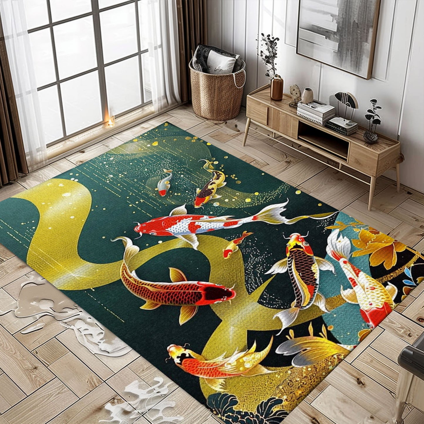 Koi Fish Area Rug – The Perfect Blend of Bedroom Elegance and Living Room Style for Koi Fish Enthusiasts, Koi Rugs, Koi Fish Rug Carpet for Koi Lovers Size 5x8, 4x6, 3x5, 2x3 FT Koi 27