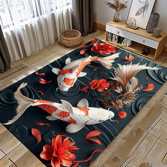 Elegant Koi Fish Rug – Perfect for Living Room, Bedroom, and as a Unique Gift for Koi Fish Lovers, Koi Rugs, Koi Fish Rug Carpet for Koi Lovers Size 5x8, 4x6, 3x5, 2x3 FT Koi 15