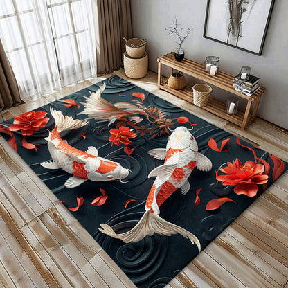 Elegant Koi Fish Rug – Perfect for Living Room, Bedroom, and as a Unique Gift for Koi Fish Lovers, Koi Rugs, Koi Fish Rug Carpet for Koi Lovers Size 5x8, 4x6, 3x5, 2x3 FT Koi 15