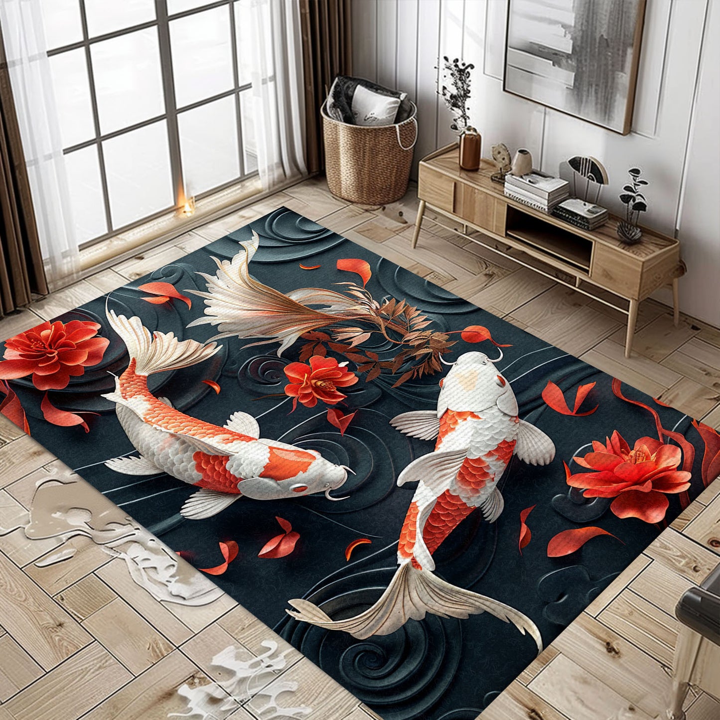 Elegant Koi Fish Rug – Perfect for Living Room, Bedroom, and as a Unique Gift for Koi Fish Lovers, Koi Rugs, Koi Fish Rug Carpet for Koi Lovers Size 5x8, 4x6, 3x5, 2x3 FT Koi 15