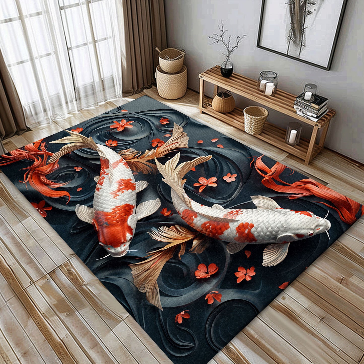 Koi Fish Rug for Bedrooms – Stylish Living Room Decor and Great Gift Idea for Koi Fish Enthusiasts, Koi Rugs, Koi Fish Rug Carpet for Koi Lovers Size 5x8, 4x6, 3x5, 2x3 FT Koi 14