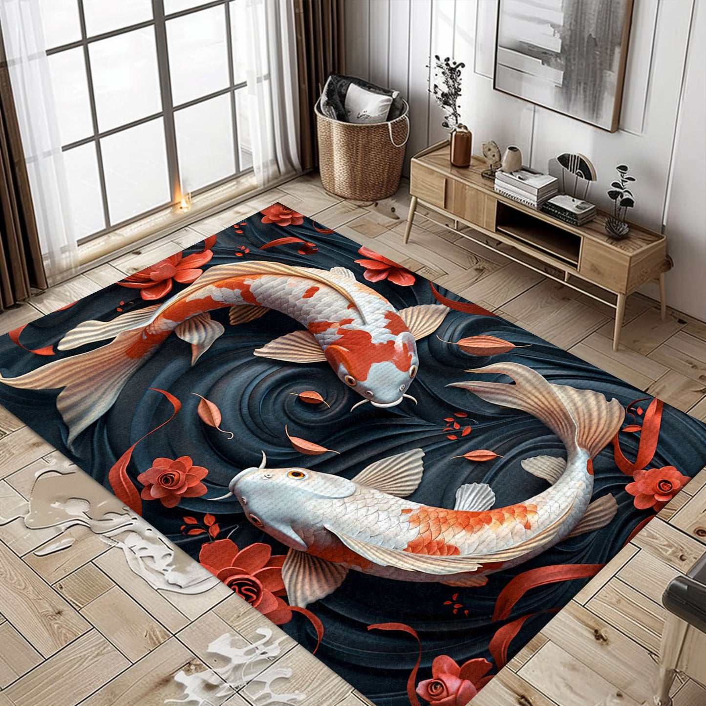 Unique Koi Fish Carpet – Ideal for Living Room and Bedroom Decor, Perfect Gift for Koi Fish Lovers, Koi Rugs, Koi Fish Rug Carpet for Koi Lovers Size 5x8, 4x6, 3x5, 2x3 FT Koi 13