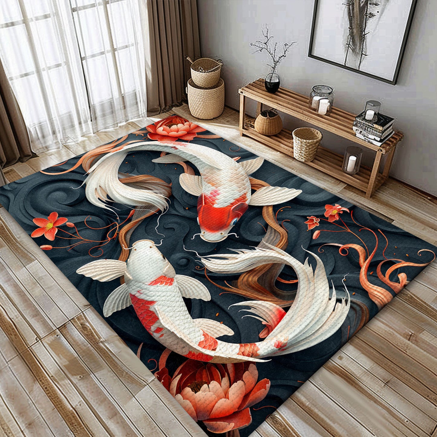 Koi Fish Rug – Perfect for Adding Elegance to Your Bedroom or Living Room, Great Gift for Koi Enthusiasts, Koi Rugs, Koi Fish Rug Carpet for Koi Lovers Size 5x8, 4x6, 3x5, 2x3 FT Koi 12