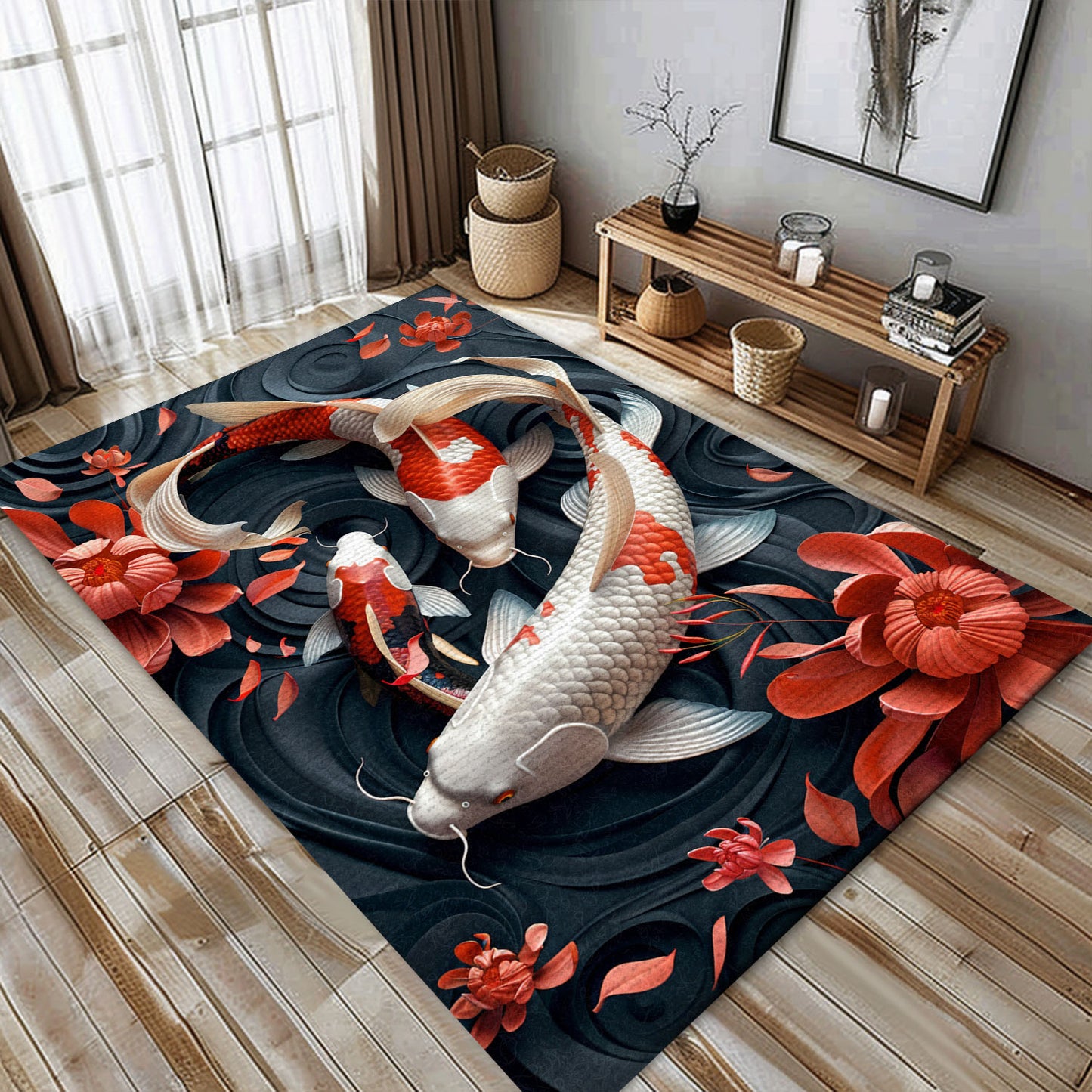 Enhance Your Home Decor with a Koi Fish Rug – Ideal for Living Rooms, Bedrooms, and Gifts for Koi Lovers, Koi Rugs, Koi Fish Rug Carpet for Koi Lovers Size 5x8, 4x6, 3x5, 2x3 FT Koi 11