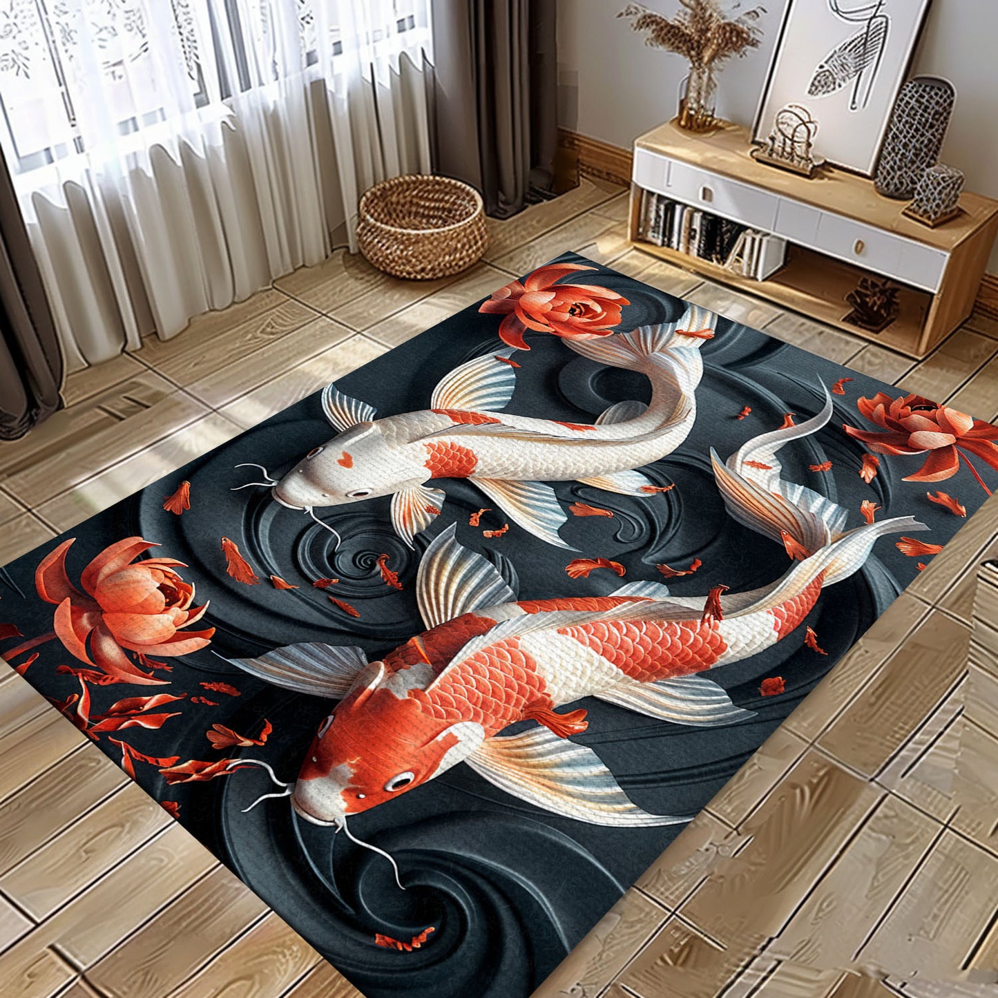 Koi Fish Carpet – Elevate Your Living Room or Bedroom with This Stunning Piece, Perfect for Koi Fish Lovers, Koi Rugs, Koi Fish Rug Carpet for Koi Lovers Size 5x8, 4x6, 3x5, 2x3 FT Koi 10