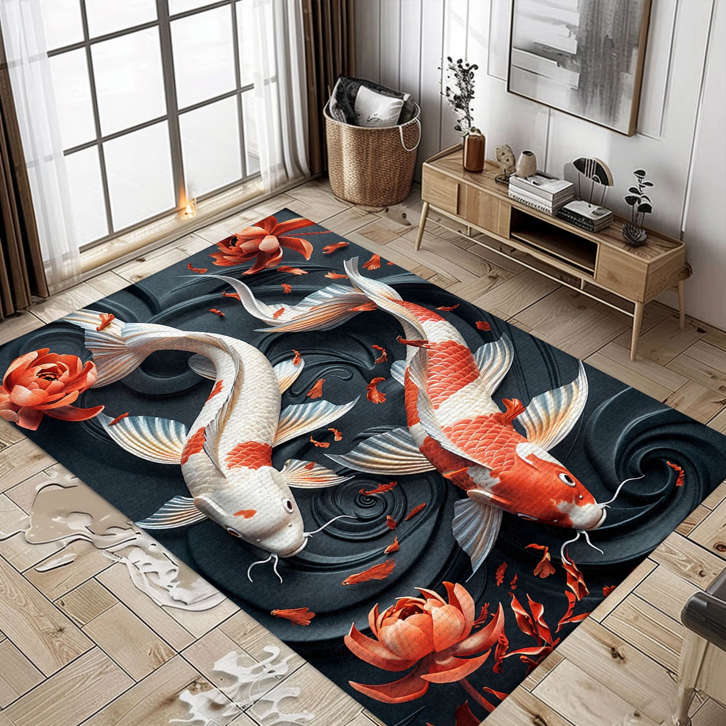 Koi Fish Carpet – Elevate Your Living Room or Bedroom with This Stunning Piece, Perfect for Koi Fish Lovers, Koi Rugs, Koi Fish Rug Carpet for Koi Lovers Size 5x8, 4x6, 3x5, 2x3 FT Koi 10