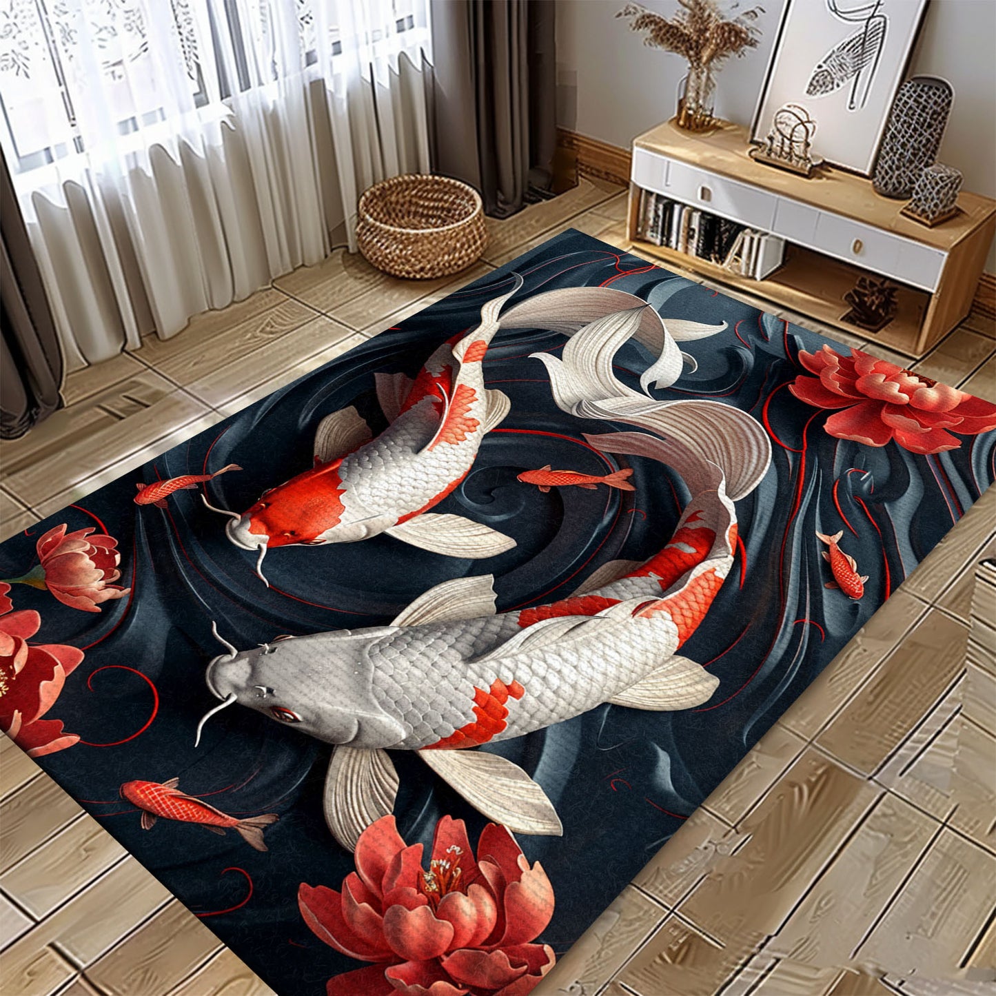 Beautiful Koi Fish Rug for Your Home – Ideal for Bedrooms and Living Rooms, Great Gift for Koi Enthusiasts, Koi Rugs, Koi Fish Rug Carpet for Koi Lovers Size 5x8, 4x6, 3x5, 2x3 FT Koi 09