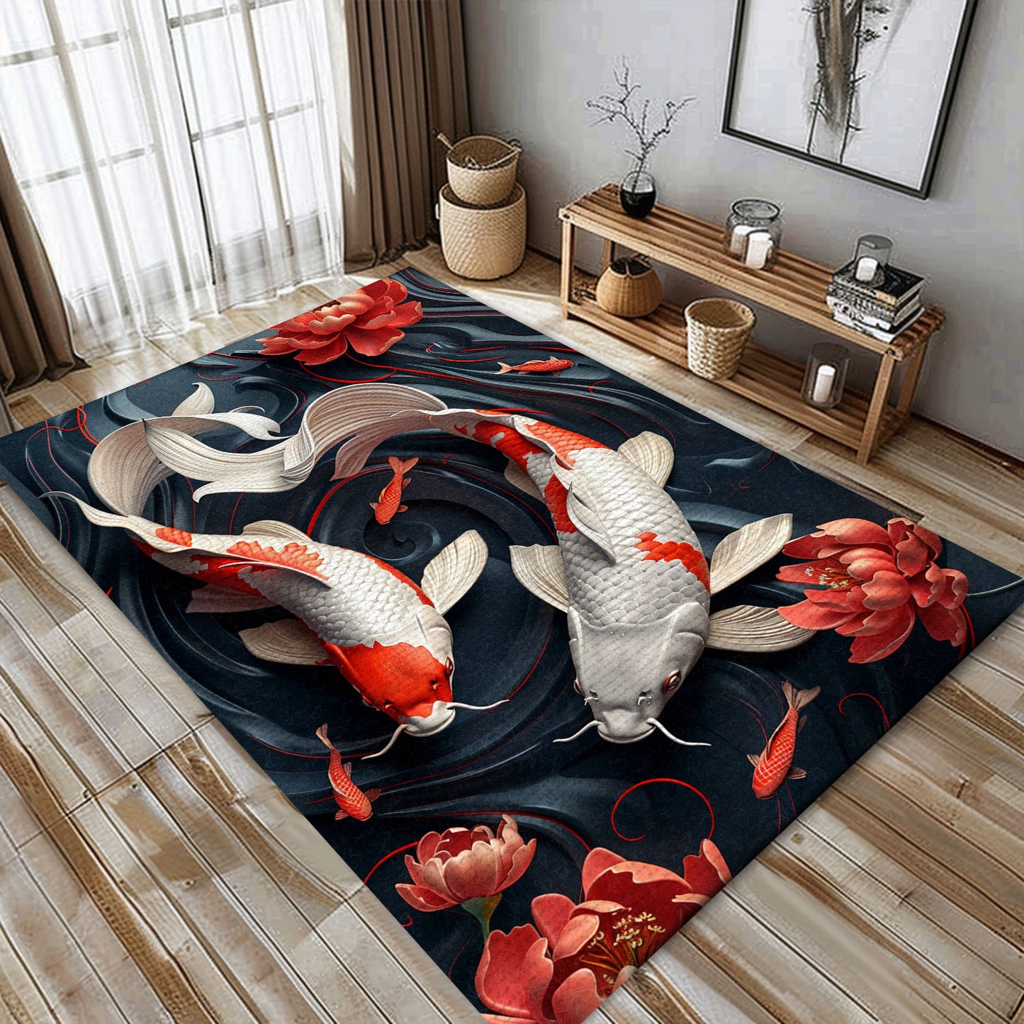 Beautiful Koi Fish Rug for Your Home – Ideal for Bedrooms and Living Rooms, Great Gift for Koi Enthusiasts, Koi Rugs, Koi Fish Rug Carpet for Koi Lovers Size 5x8, 4x6, 3x5, 2x3 FT Koi 09