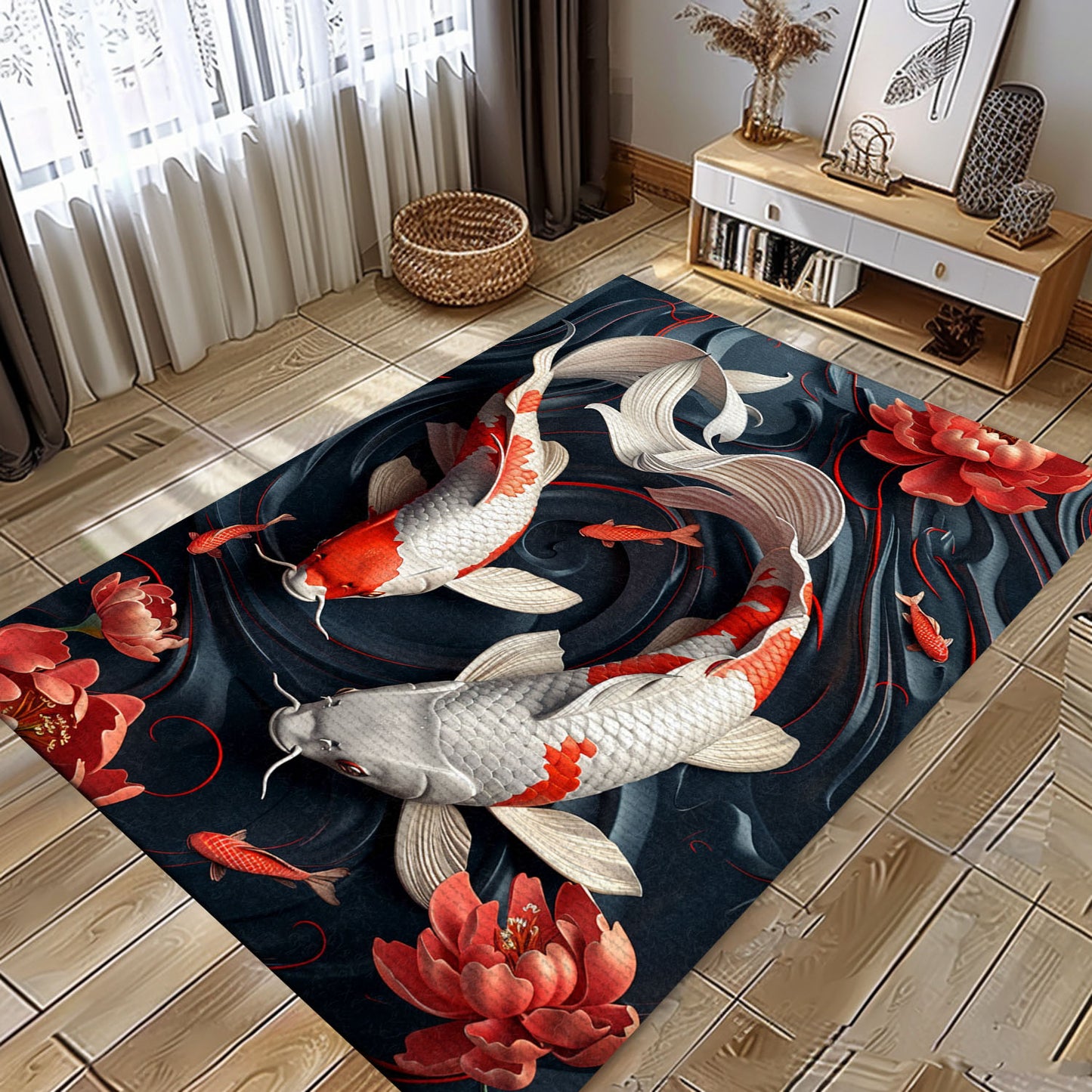 Beautiful Koi Fish Rug for Your Home – Ideal for Bedrooms and Living Rooms, Great Gift for Koi Enthusiasts, Koi Rugs, Koi Fish Rug Carpet for Koi Lovers Size 5x8, 4x6, 3x5, 2x3 FT Koi 09