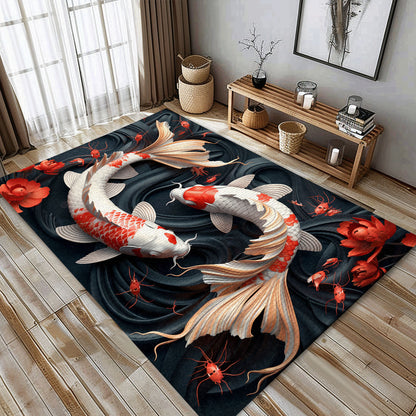 Unique Koi Fish Carpet for Living Rooms – Perfect for Bedrooms and as a Thoughtful Gift for Koi Fish Lovers, Koi Rugs, Koi Fish Rug Carpet for Koi Lovers Size 5x8, 4x6, 3x5, 2x3 FT Koi 08