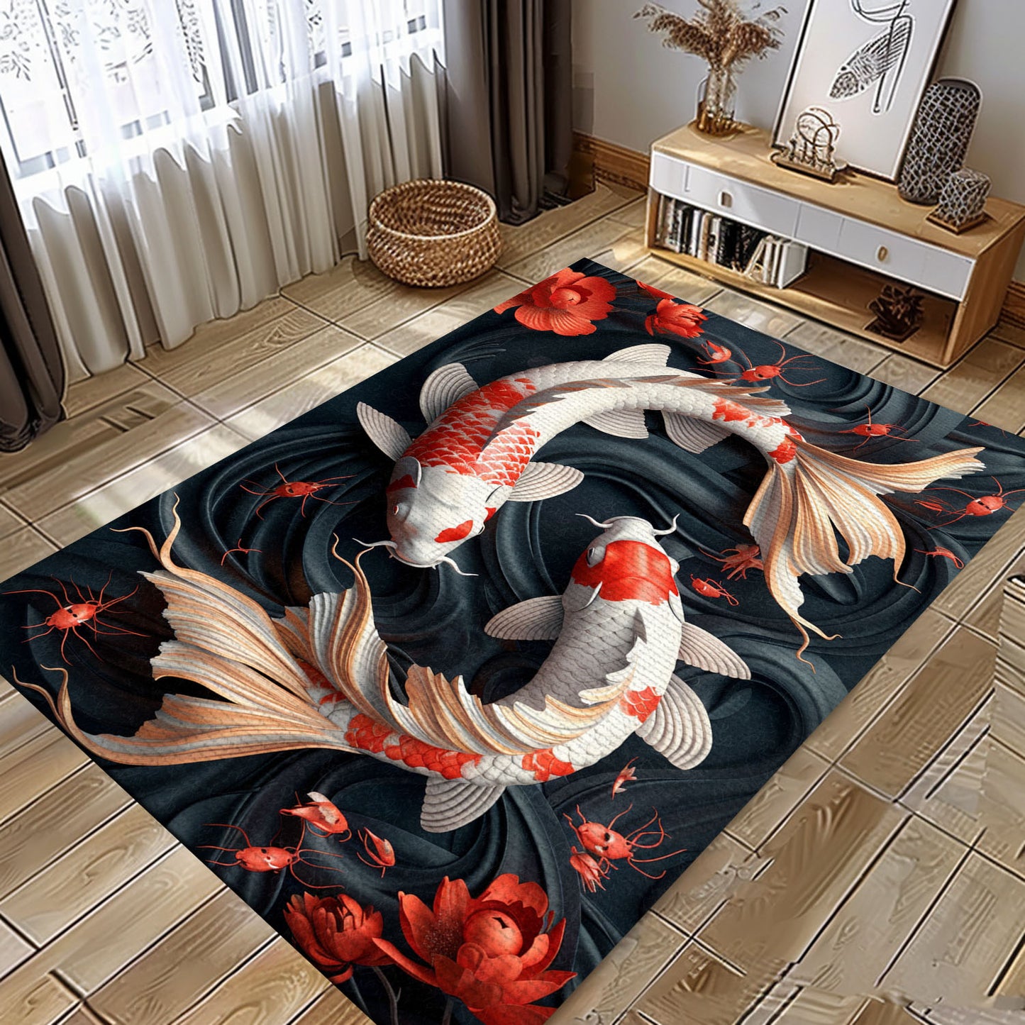 Unique Koi Fish Carpet for Living Rooms – Perfect for Bedrooms and as a Thoughtful Gift for Koi Fish Lovers, Koi Rugs, Koi Fish Rug Carpet for Koi Lovers Size 5x8, 4x6, 3x5, 2x3 FT Koi 08