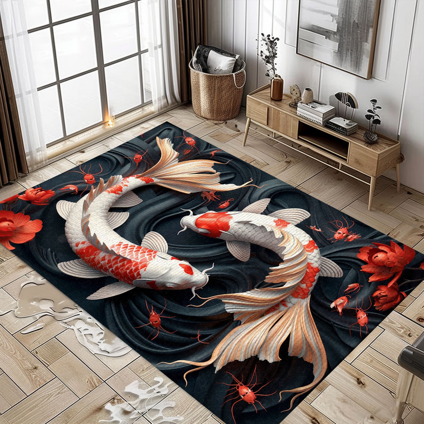 Unique Koi Fish Carpet for Living Rooms – Perfect for Bedrooms and as a Thoughtful Gift for Koi Fish Lovers, Koi Rugs, Koi Fish Rug Carpet for Koi Lovers Size 5x8, 4x6, 3x5, 2x3 FT Koi 08