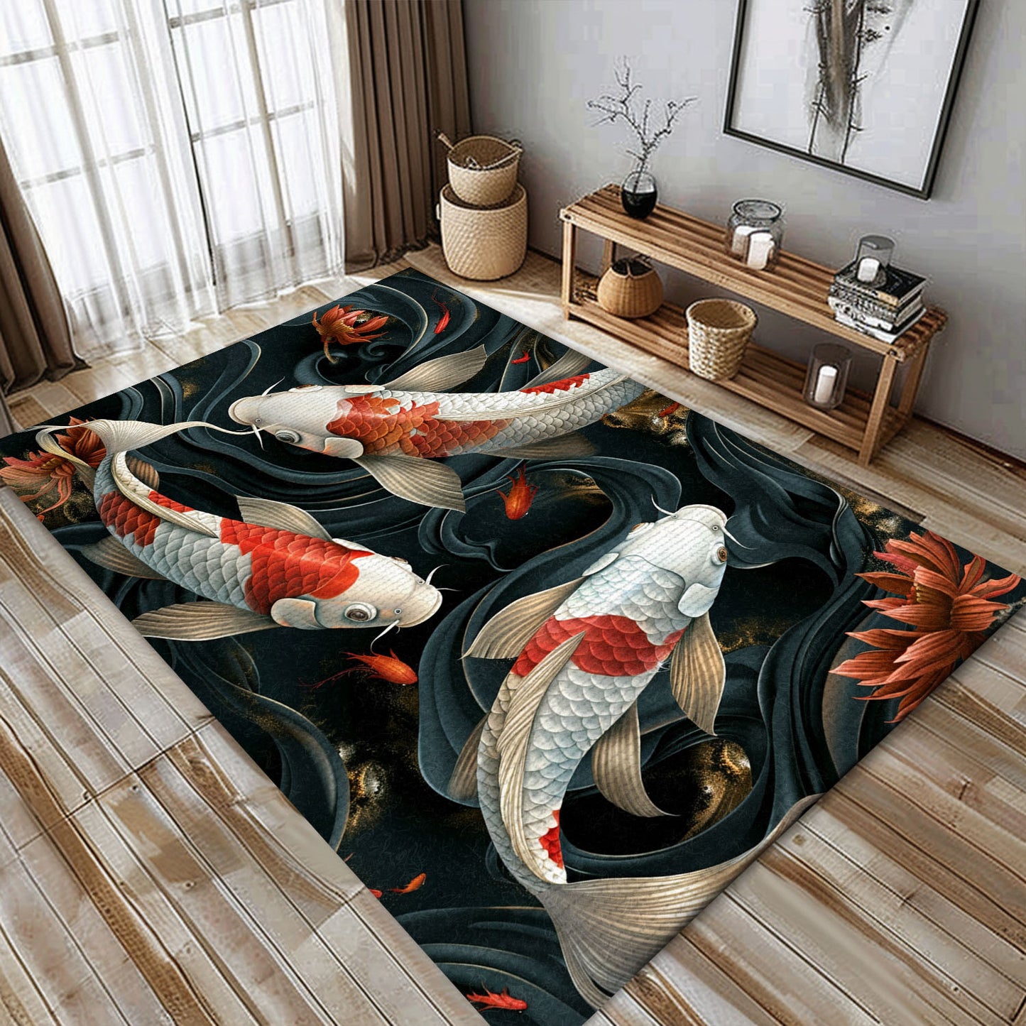 Koi Fish Rug – The Perfect Blend of Bedroom Elegance and Living Room Style for Koi Fish Enthusiasts, Koi Rugs, Koi Fish Rug Carpet for Koi Lovers Size 5x8, 4x6, 3x5, 2x3 FT Koi 07