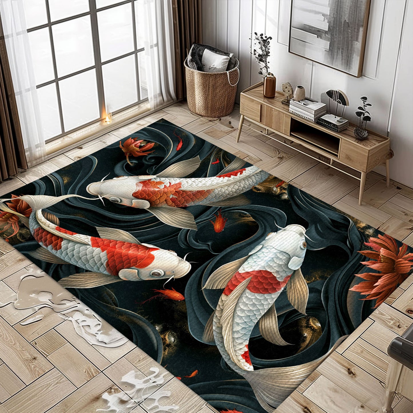 Koi Fish Rug – The Perfect Blend of Bedroom Elegance and Living Room Style for Koi Fish Enthusiasts, Koi Rugs, Koi Fish Rug Carpet for Koi Lovers Size 5x8, 4x6, 3x5, 2x3 FT Koi 07