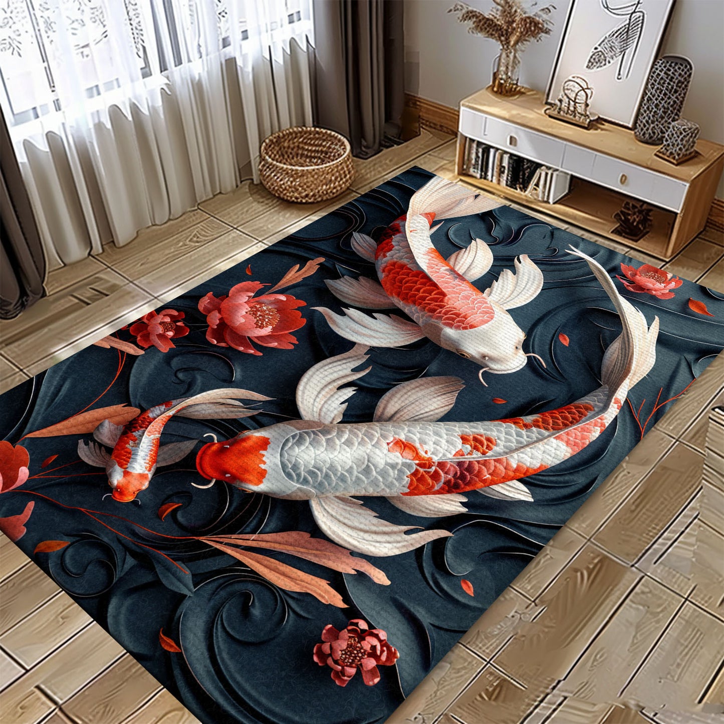 Add a Touch of Elegance with a Koi Fish Carpet – Ideal for Living Rooms, Bedrooms, and Koi Fish Lovers, Koi Rugs, Koi Fish Rug Carpet for Koi Lovers Size 5x8, 4x6, 3x5, 2x3 FT Koi 06