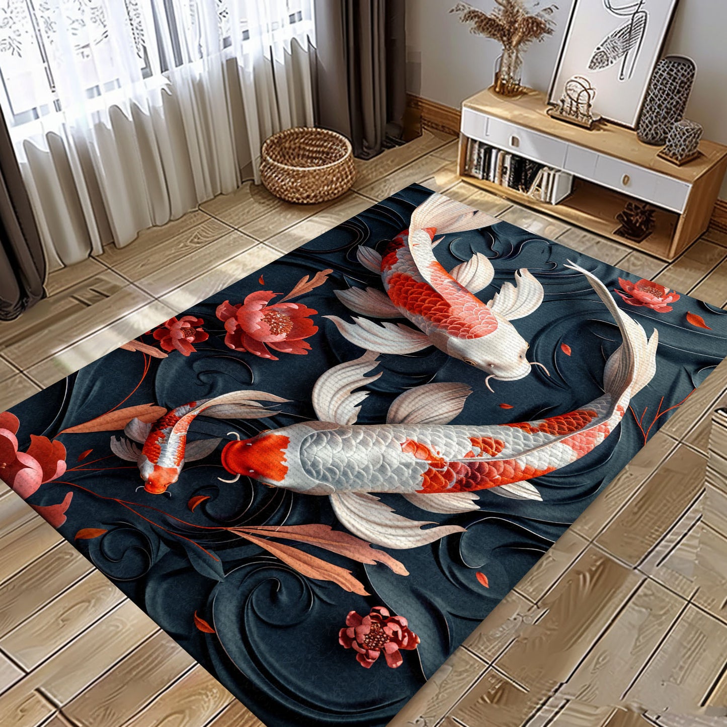 Add a Touch of Elegance with a Koi Fish Carpet – Ideal for Living Rooms, Bedrooms, and Koi Fish Lovers, Koi Rugs, Koi Fish Rug Carpet for Koi Lovers Size 5x8, 4x6, 3x5, 2x3 FT Koi 06