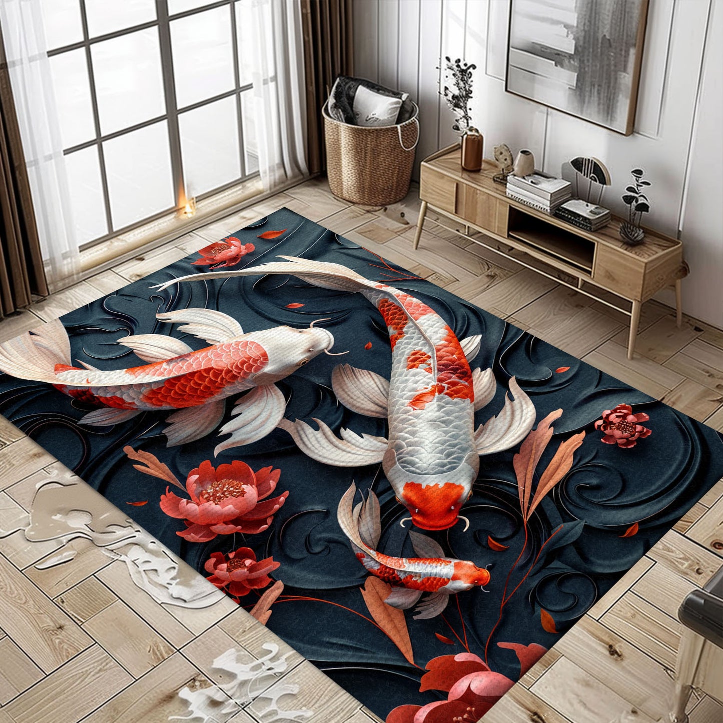 Add a Touch of Elegance with a Koi Fish Carpet – Ideal for Living Rooms, Bedrooms, and Koi Fish Lovers, Koi Rugs, Koi Fish Rug Carpet for Koi Lovers Size 5x8, 4x6, 3x5, 2x3 FT Koi 06