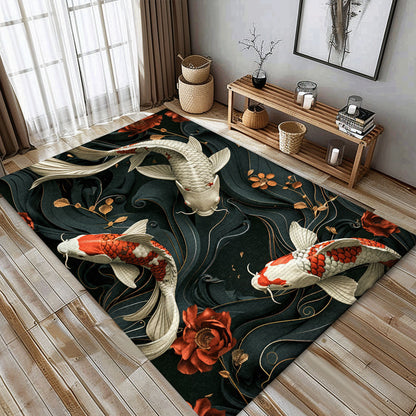 Koi Fish Rug for Living Room – An Exquisite Carpet That Doubles as Bedroom Decor and a Gift for Koi Lovers, Koi Rugs, Koi Fish Rug Carpet for Koi Lovers Size 5x8, 4x6, 3x5, 2x3 FT Koi 04