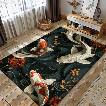 Koi Fish Rug for Living Room – An Exquisite Carpet That Doubles as Bedroom Decor and a Gift for Koi Lovers, Koi Rugs, Koi Fish Rug Carpet for Koi Lovers Size 5x8, 4x6, 3x5, 2x3 FT Koi 04