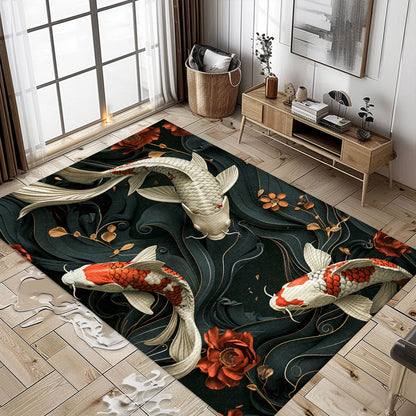 Koi Fish Rug for Living Room – An Exquisite Carpet That Doubles as Bedroom Decor and a Gift for Koi Lovers, Koi Rugs, Koi Fish Rug Carpet for Koi Lovers Size 5x8, 4x6, 3x5, 2x3 FT Koi 04