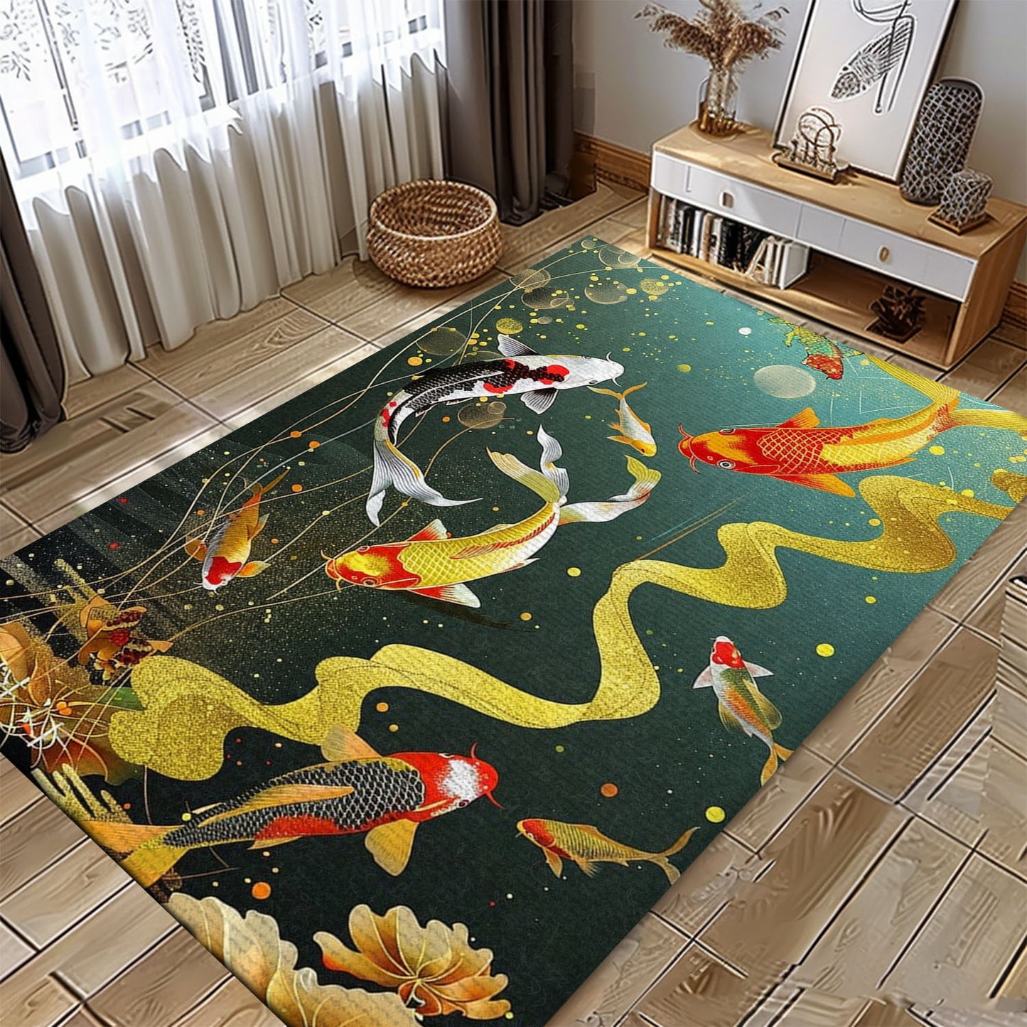 Stylish Koi Fish Rug for Your Bedroom – A Perfect Living Room Carpet and Thoughtful Gift for Koi Enthusiasts, Koi Rugs, Koi Fish Rug Carpet for Koi Lovers Size 5x8, 4x6, 3x5, 2x3 FT Koi 05