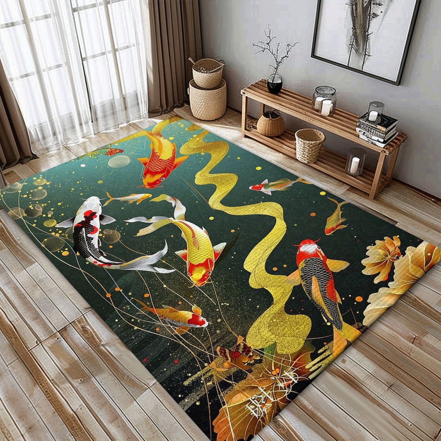 Stylish Koi Fish Rug for Your Bedroom – A Perfect Living Room Carpet and Thoughtful Gift for Koi Enthusiasts, Koi Rugs, Koi Fish Rug Carpet for Koi Lovers Size 5x8, 4x6, 3x5, 2x3 FT Koi 05