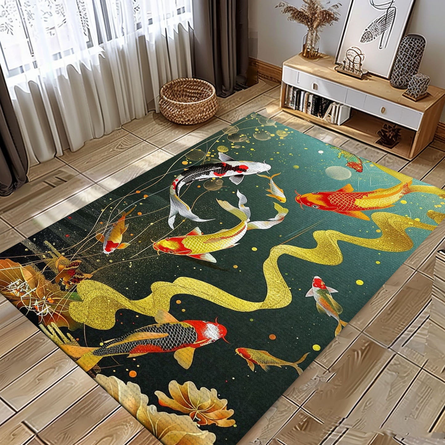 Stylish Koi Fish Rug for Your Bedroom – A Perfect Living Room Carpet and Thoughtful Gift for Koi Enthusiasts, Koi Rugs, Koi Fish Rug Carpet for Koi Lovers Size 5x8, 4x6, 3x5, 2x3 FT Koi 05