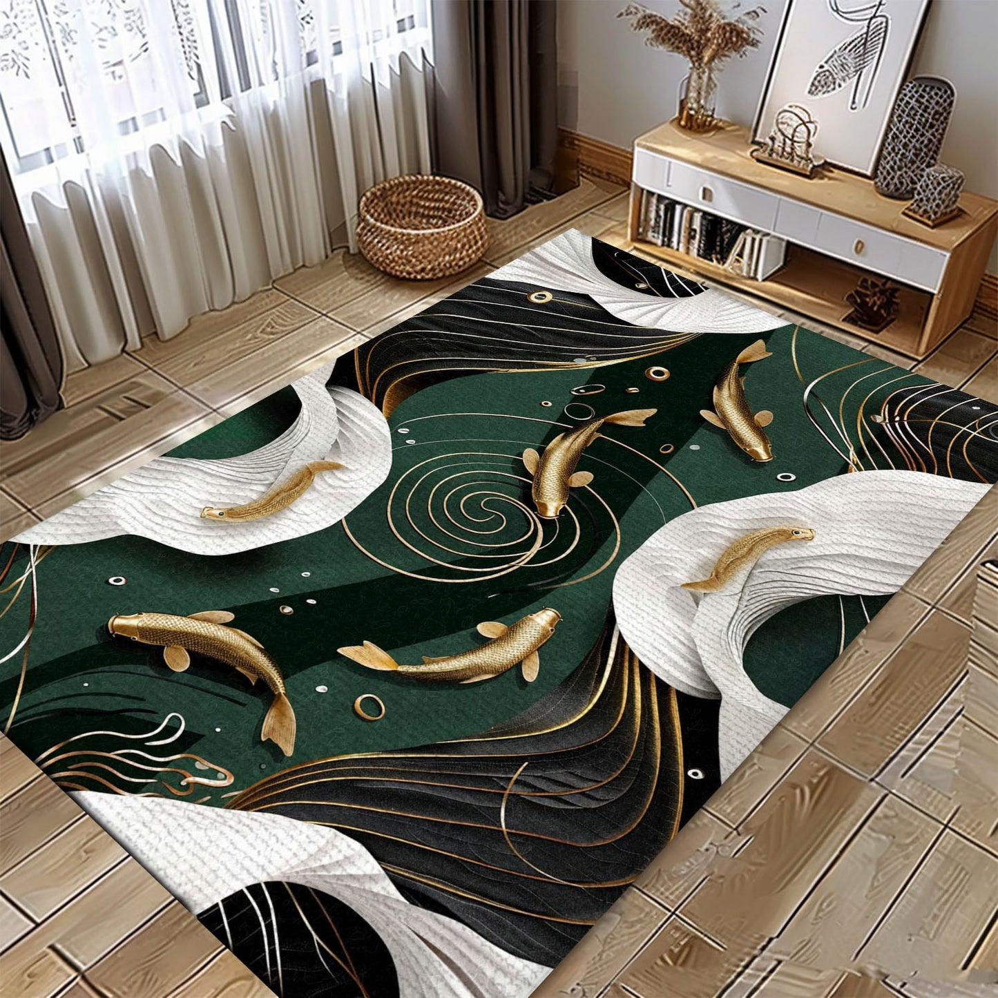 Transform Your Space with a Beautiful Koi Fish Rug – Perfect for Living Rooms and Koi Fish Lovers' Bedrooms, Koi Rugs, Koi Fish Rug Carpet for Koi Lovers Size 5x8, 4x6, 3x5, 2x3 FT Koi 03