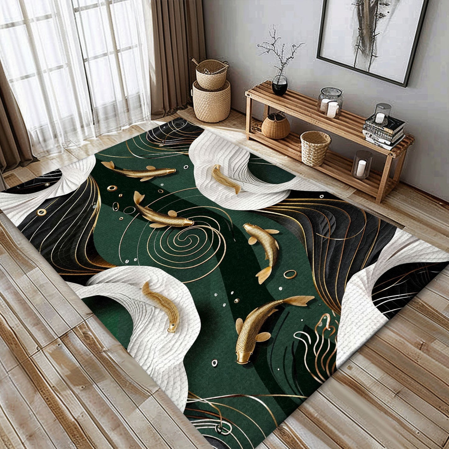 Transform Your Space with a Beautiful Koi Fish Rug – Perfect for Living Rooms and Koi Fish Lovers' Bedrooms, Koi Rugs, Koi Fish Rug Carpet for Koi Lovers Size 5x8, 4x6, 3x5, 2x3 FT Koi 03