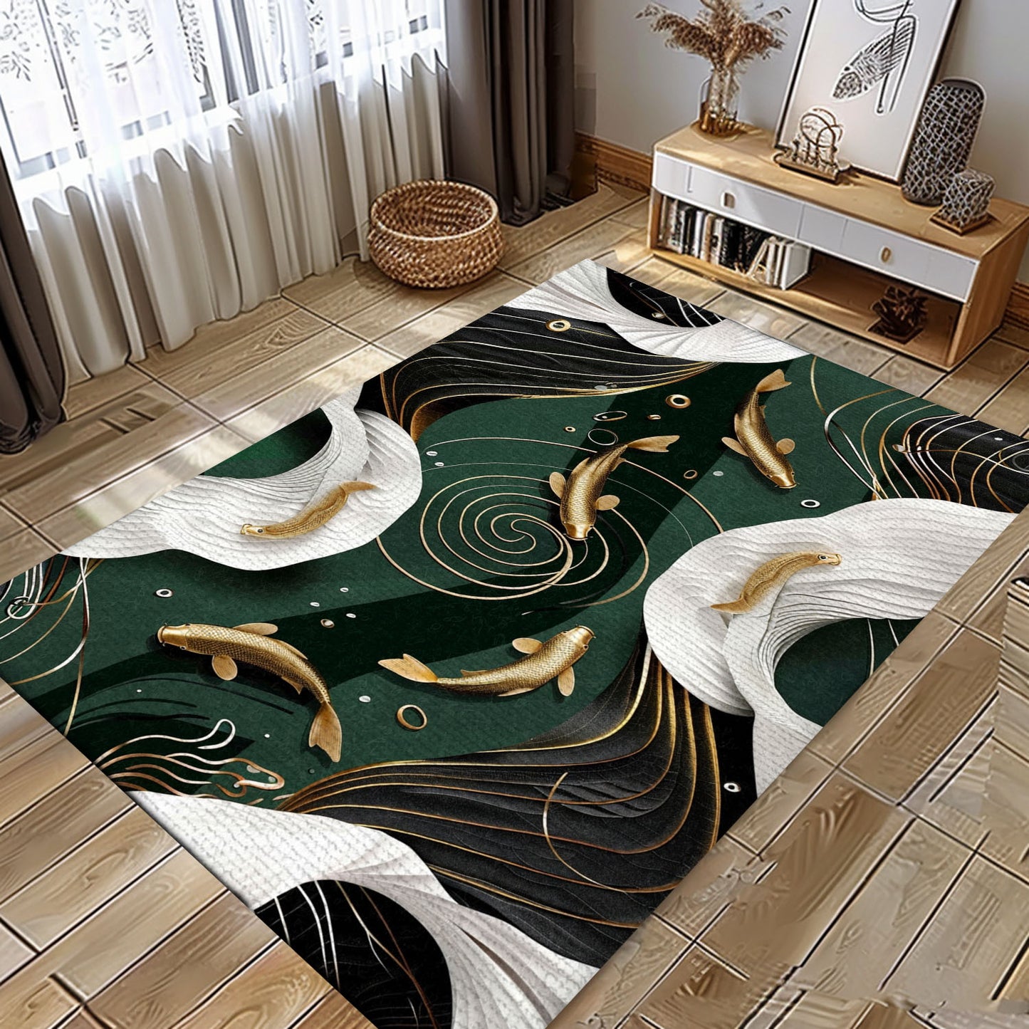 Transform Your Space with a Beautiful Koi Fish Rug – Perfect for Living Rooms and Koi Fish Lovers' Bedrooms, Koi Rugs, Koi Fish Rug Carpet for Koi Lovers Size 5x8, 4x6, 3x5, 2x3 FT Koi 03