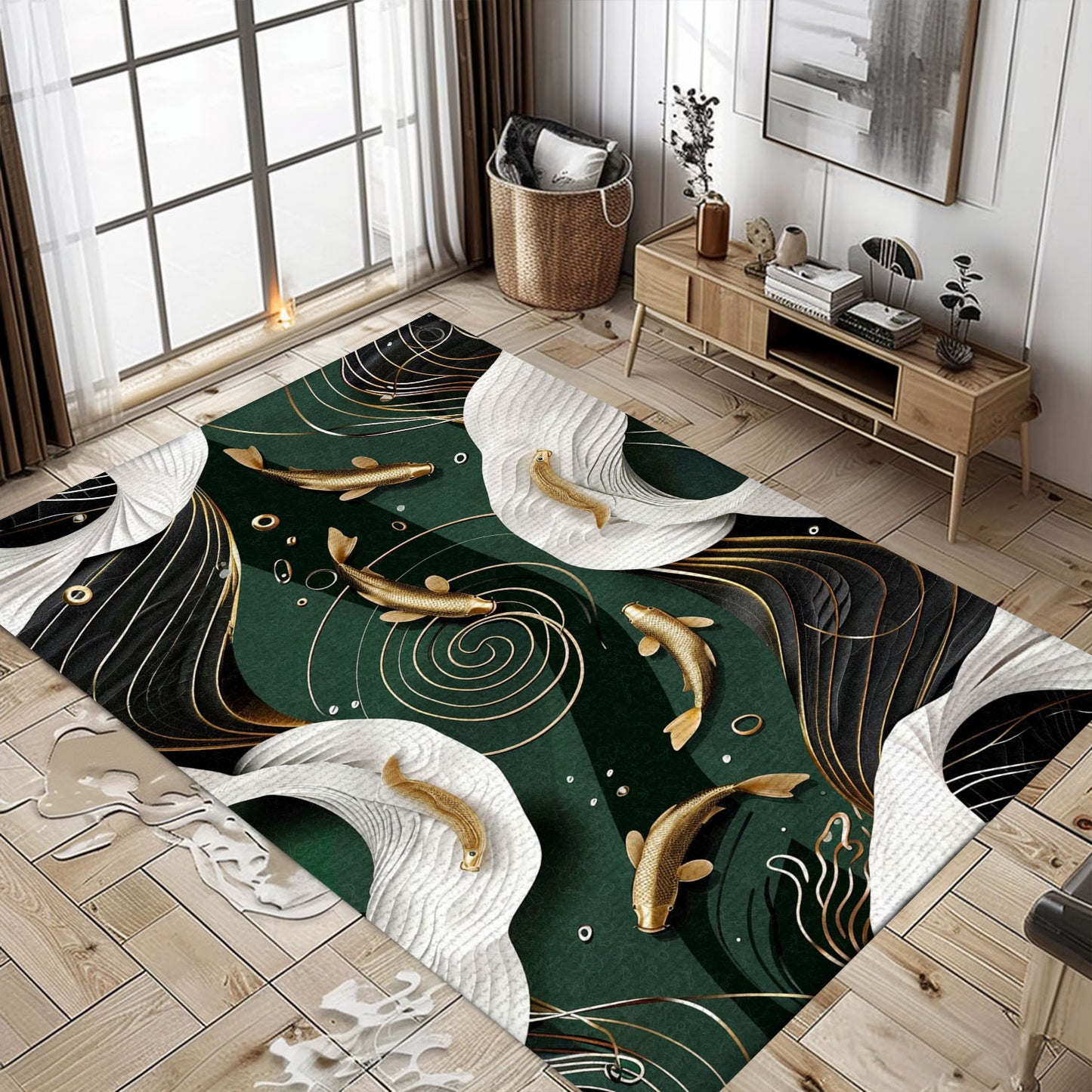 Transform Your Space with a Beautiful Koi Fish Rug – Perfect for Living Rooms and Koi Fish Lovers' Bedrooms, Koi Rugs, Koi Fish Rug Carpet for Koi Lovers Size 5x8, 4x6, 3x5, 2x3 FT Koi 03