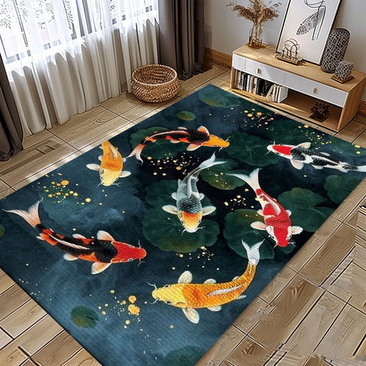 Enhance Your Living Room with a Stunning Koi Fish Carpet – Perfect Bedroom Decor and Gift for Koi Lovers, Koi Rugs, Koi Fish Rug Carpet for Koi Lovers Size 5x8, 4x6, 3x5, 2x3 FT Koi 01