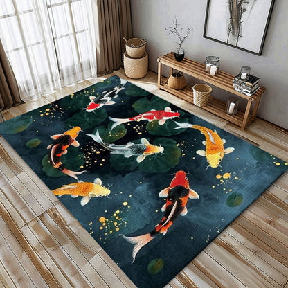 Enhance Your Living Room with a Stunning Koi Fish Carpet – Perfect Bedroom Decor and Gift for Koi Lovers, Koi Rugs, Koi Fish Rug Carpet for Koi Lovers Size 5x8, 4x6, 3x5, 2x3 FT Koi 01