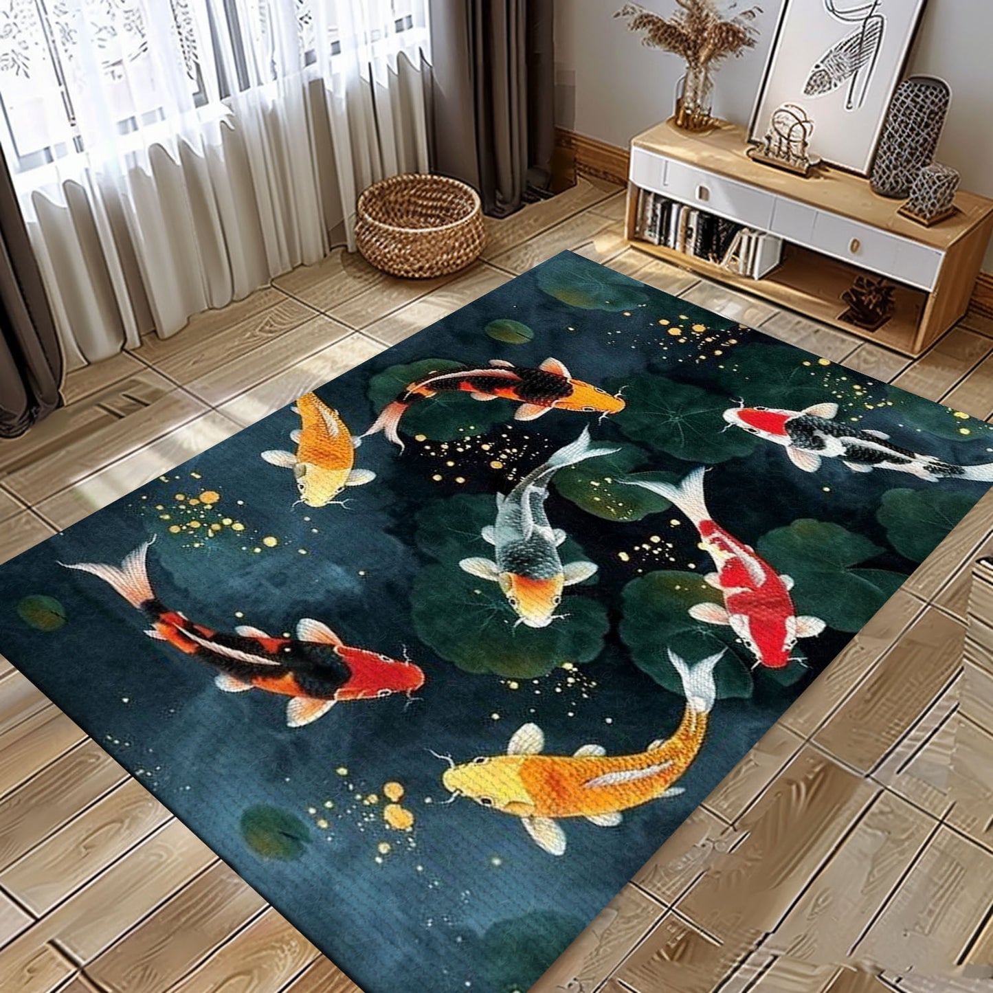 Enhance Your Living Room with a Stunning Koi Fish Carpet – Perfect Bedroom Decor and Gift for Koi Lovers, Koi Rugs, Koi Fish Rug Carpet for Koi Lovers Size 5x8, 4x6, 3x5, 2x3 FT Koi 01