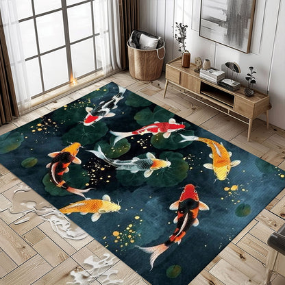 Enhance Your Living Room with a Stunning Koi Fish Carpet – Perfect Bedroom Decor and Gift for Koi Lovers, Koi Rugs, Koi Fish Rug Carpet for Koi Lovers Size 5x8, 4x6, 3x5, 2x3 FT Koi 01