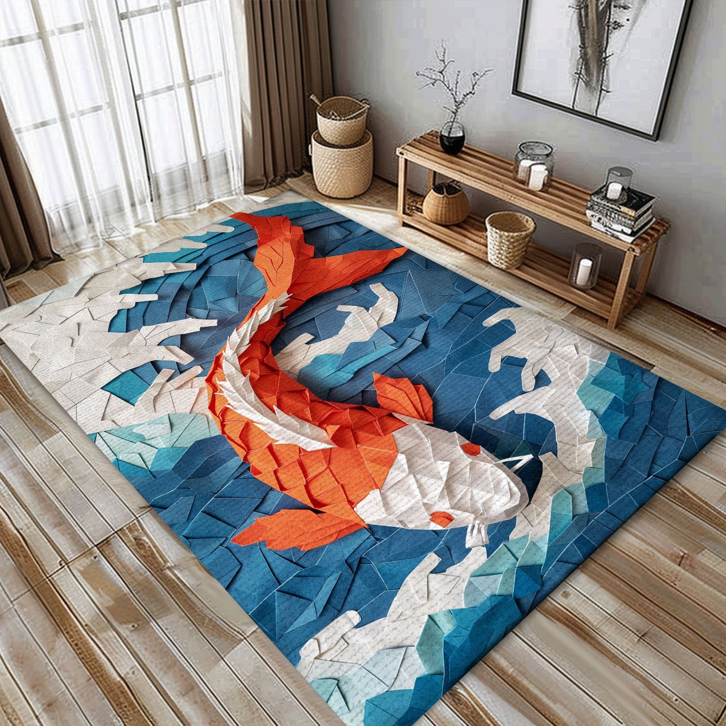 Handcrafted Koi Fish Rugs for Living Room – Enhance Your Decor and Delight Koi Fish Enthusiasts, Koi Rugs, Koi Fish Rug Carpet for Koi Lovers Size 5x8, 4x6, 3x5, 2x3 FT Koi 118