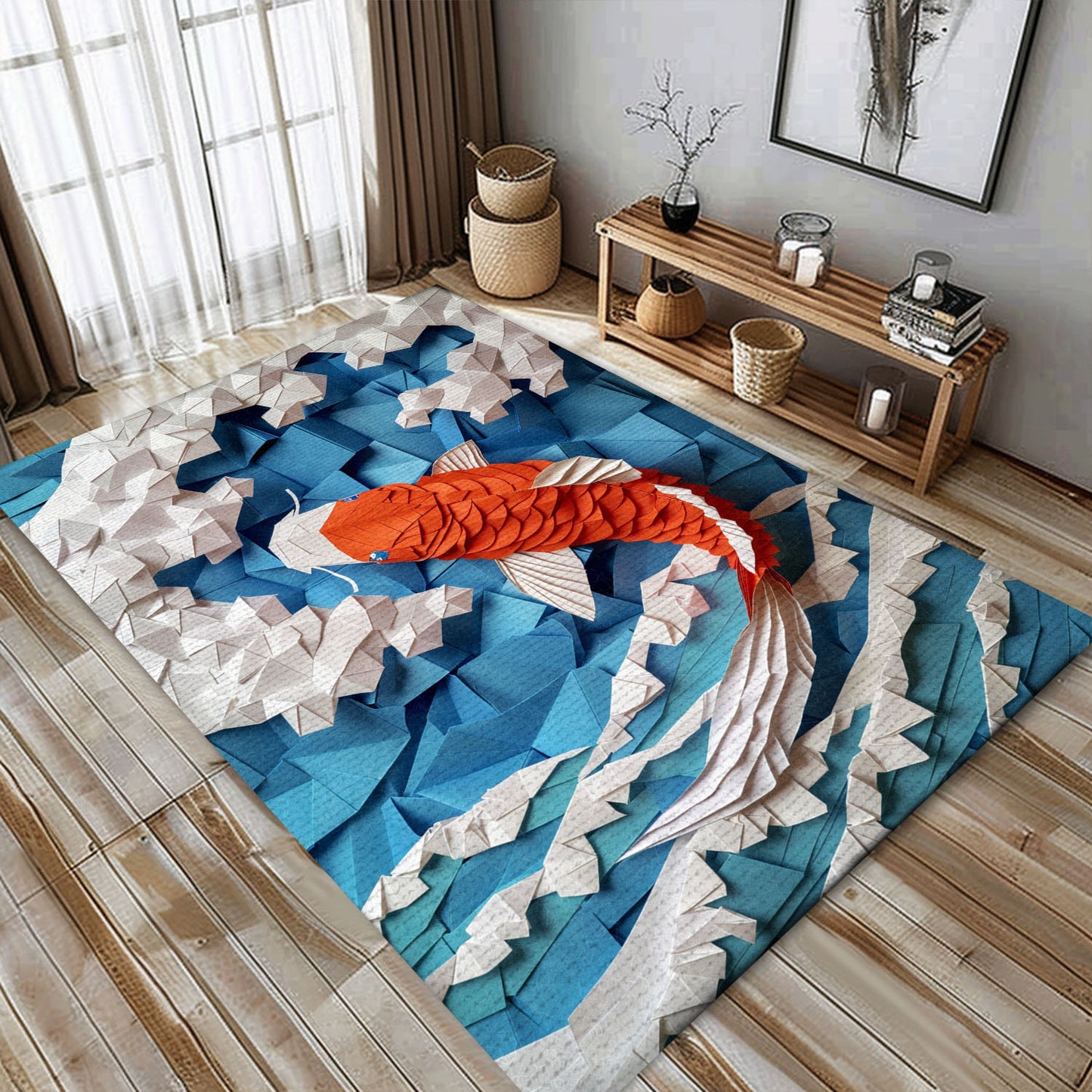 Stylish Koi Fish Rugs for Bedrooms – Perfect for Creating a Calming and Sophisticated Home Environment, Koi Rugs, Koi Fish Rug Carpet for Koi Lovers Size 5x8, 4x6, 3x5, 2x3 FT Koi 117