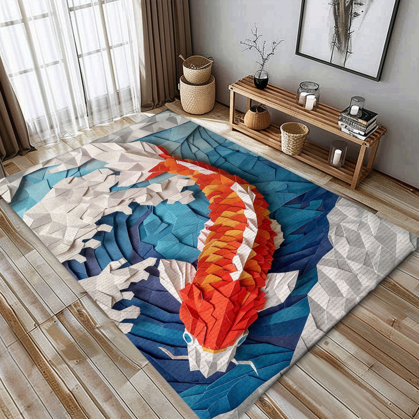 Elegant Koi Fish Rugs for Living Room – Enhance Your Home's Interior with These Beautifully Designed Carpets, Koi Rugs, Koi Fish Rug Carpet for Koi Lovers Size 5x8, 4x6, 3x5, 2x3 FT Koi 114