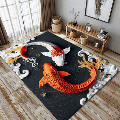 Luxurious Koi Fish Rugs for Bedrooms – A Thoughtful Gift for Those Who Appreciate Koi Fish Art and Design, Koi Rugs, Koi Fish Rug Carpet for Koi Lovers Size 5x8, 4x6, 3x5, 2x3 FT Koi 113