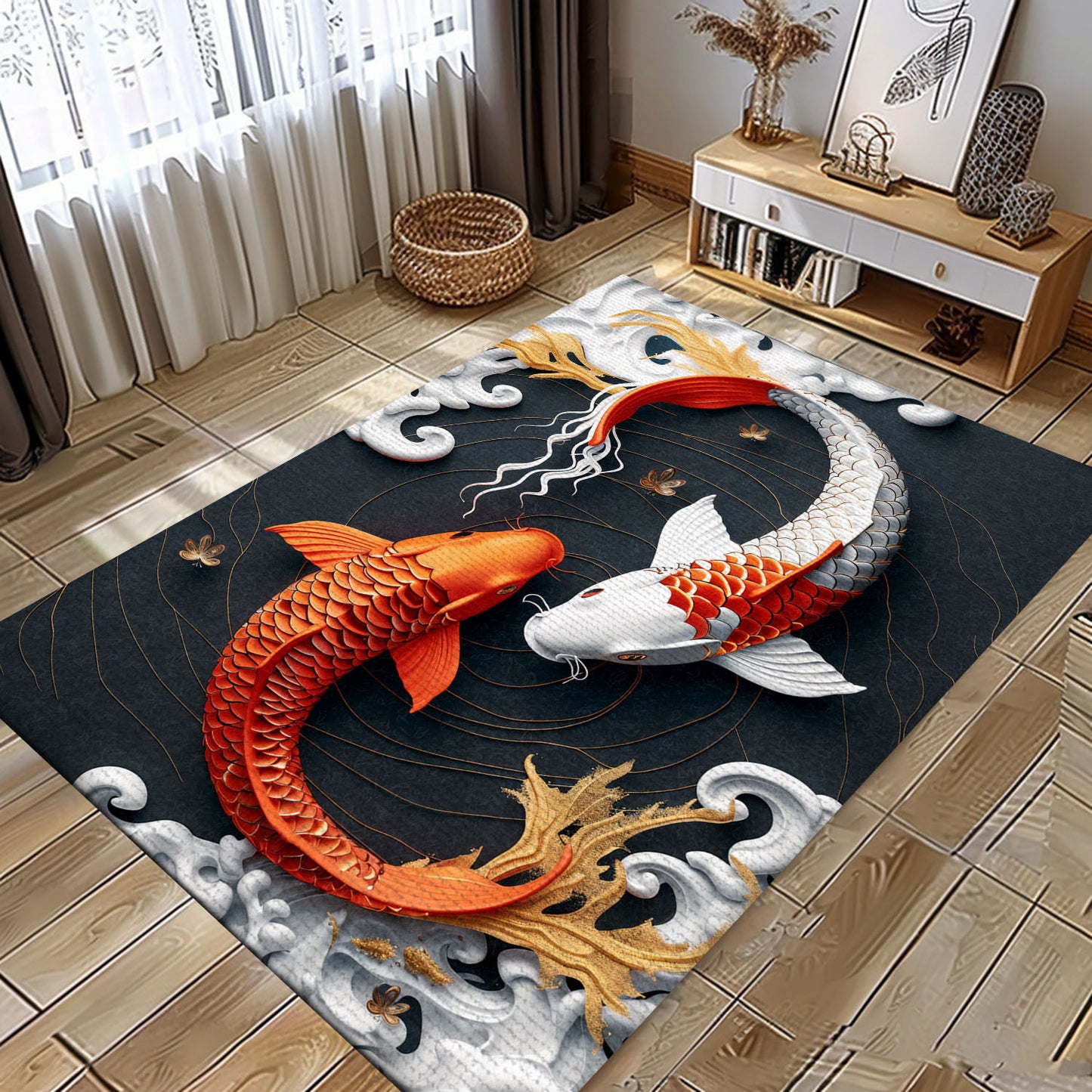 Luxurious Koi Fish Rugs for Bedrooms – A Thoughtful Gift for Those Who Appreciate Koi Fish Art and Design, Koi Rugs, Koi Fish Rug Carpet for Koi Lovers Size 5x8, 4x6, 3x5, 2x3 FT Koi 113