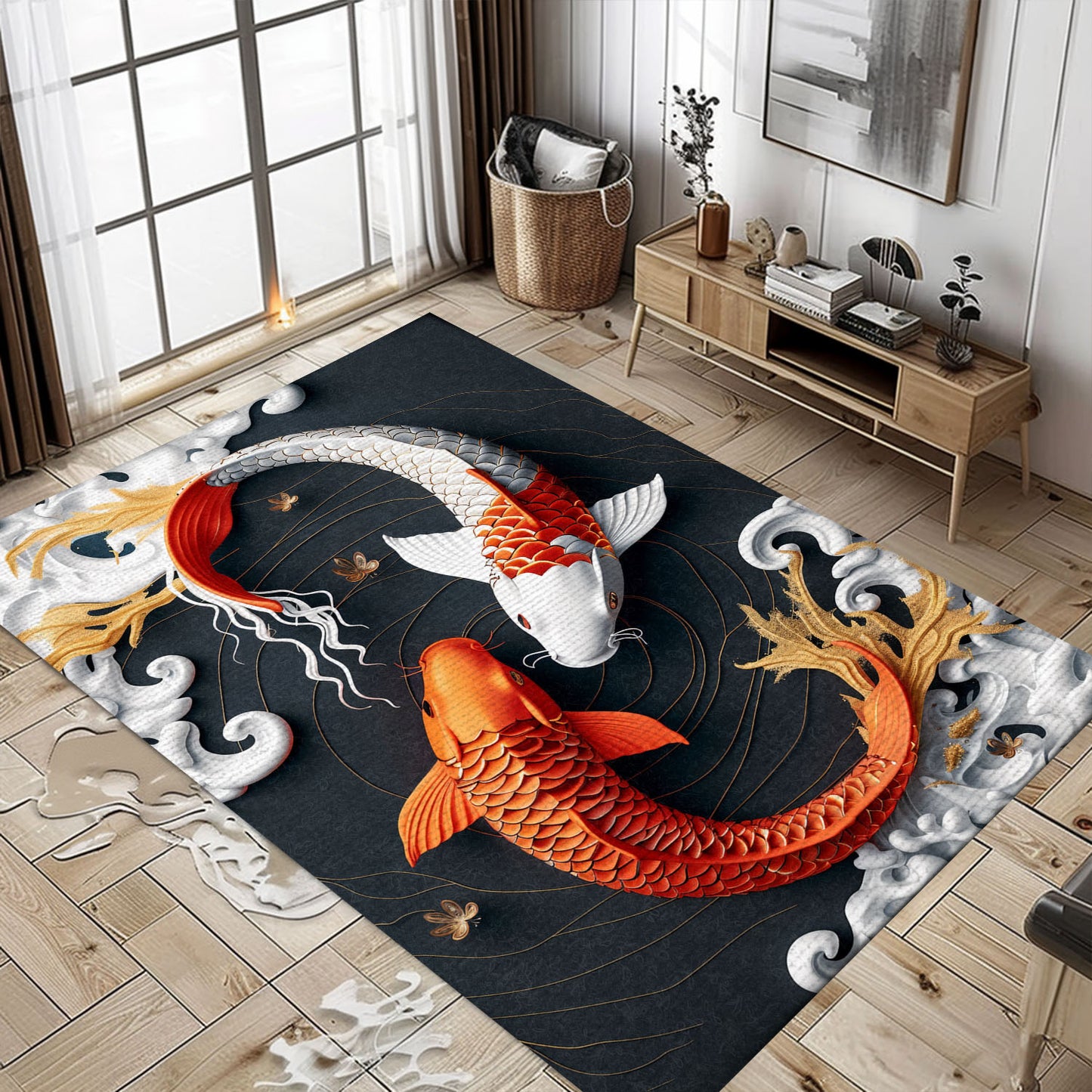 Luxurious Koi Fish Rugs for Bedrooms – A Thoughtful Gift for Those Who Appreciate Koi Fish Art and Design, Koi Rugs, Koi Fish Rug Carpet for Koi Lovers Size 5x8, 4x6, 3x5, 2x3 FT Koi 113