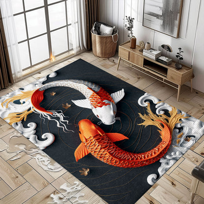 Luxurious Koi Fish Rugs for Bedrooms – A Thoughtful Gift for Those Who Appreciate Koi Fish Art and Design, Koi Rugs, Koi Fish Rug Carpet for Koi Lovers Size 5x8, 4x6, 3x5, 2x3 FT Koi 113